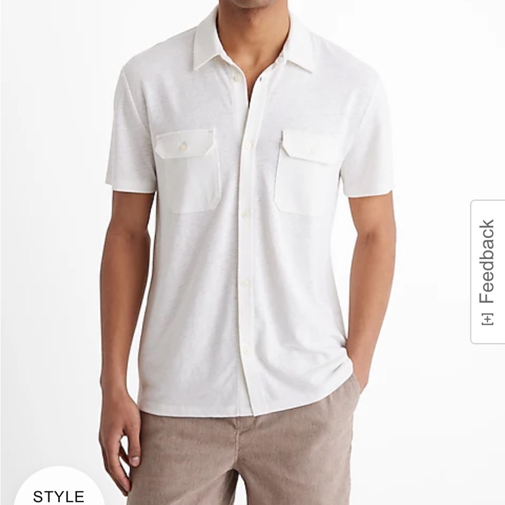 Men’s Express Linen-Blend Double Pocket Short Sleeve Shirt (NWT)